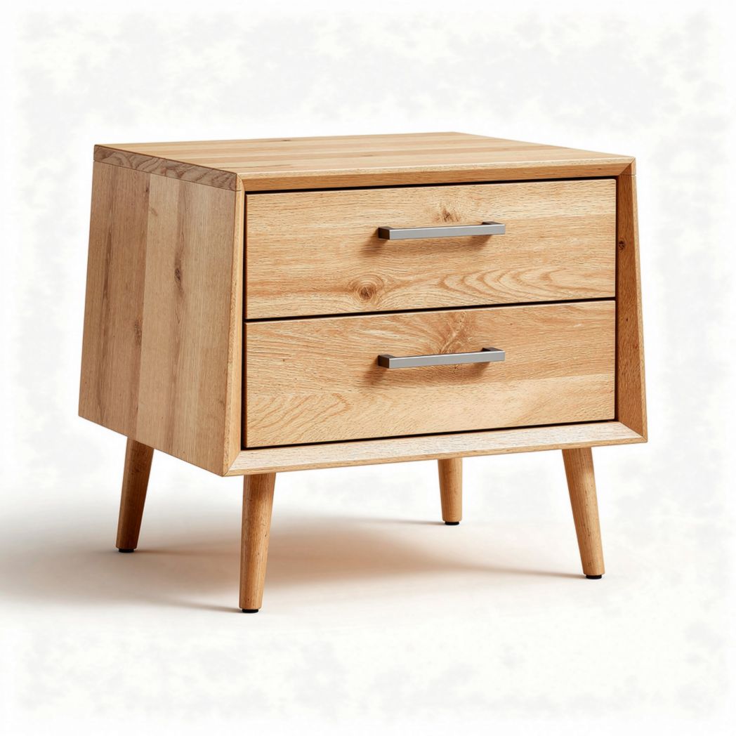 Houten nachtkastje met twee lades en metalen handgrepen 40 x 50 x 40cm