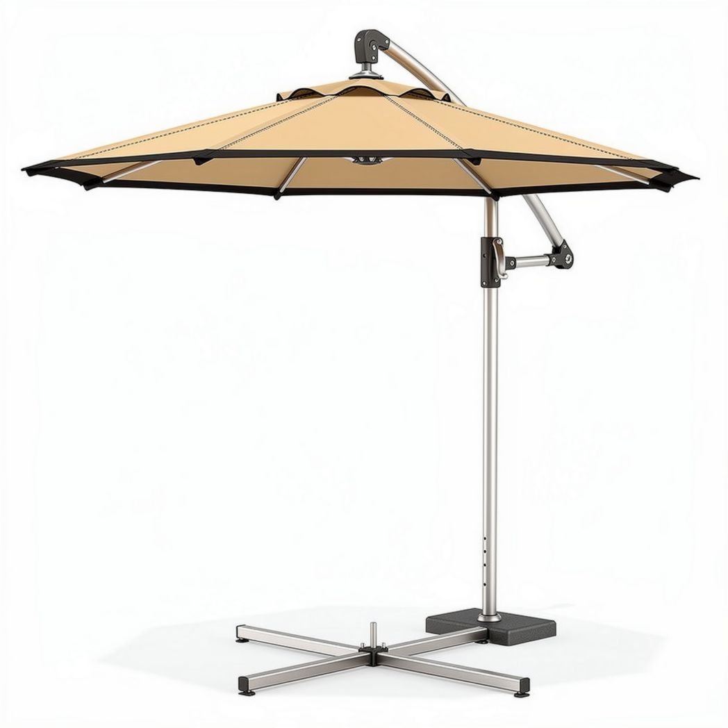 Hangende parasol van 250 x 250 cm met aluminium frame en zandkleurig doek