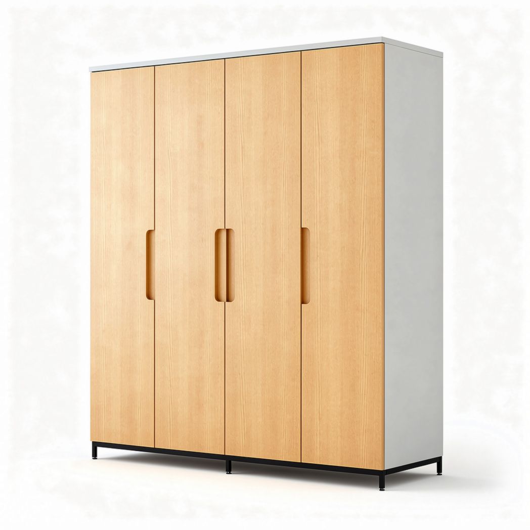Kast van melamine in eikenkleur met vier deuren en metalen basis 180 x 80 x 200cm