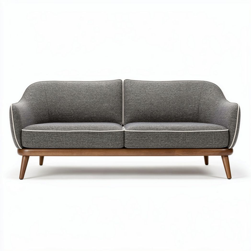 Tweed bank met houten onderstel 190 x 80 x 75 cm grijs