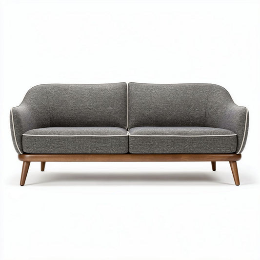 Tweed bank met houten onderstel 190 x 80 x 75 cm grijs