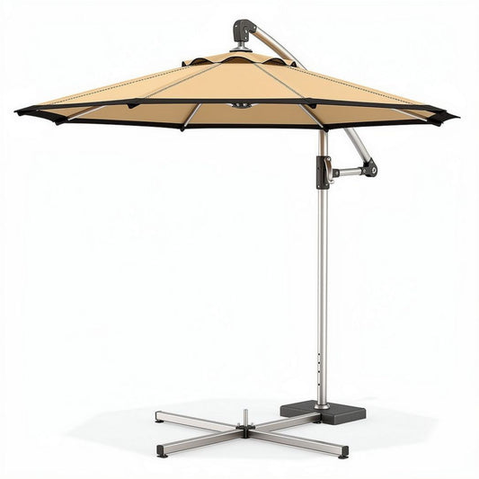 Hangende parasol van 250 x 250 cm met aluminium frame en zandkleurig doek