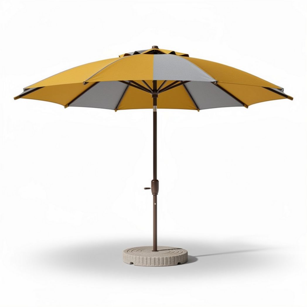 Grote parasol van polyester met een diameter van 250 cm in geel en grijs