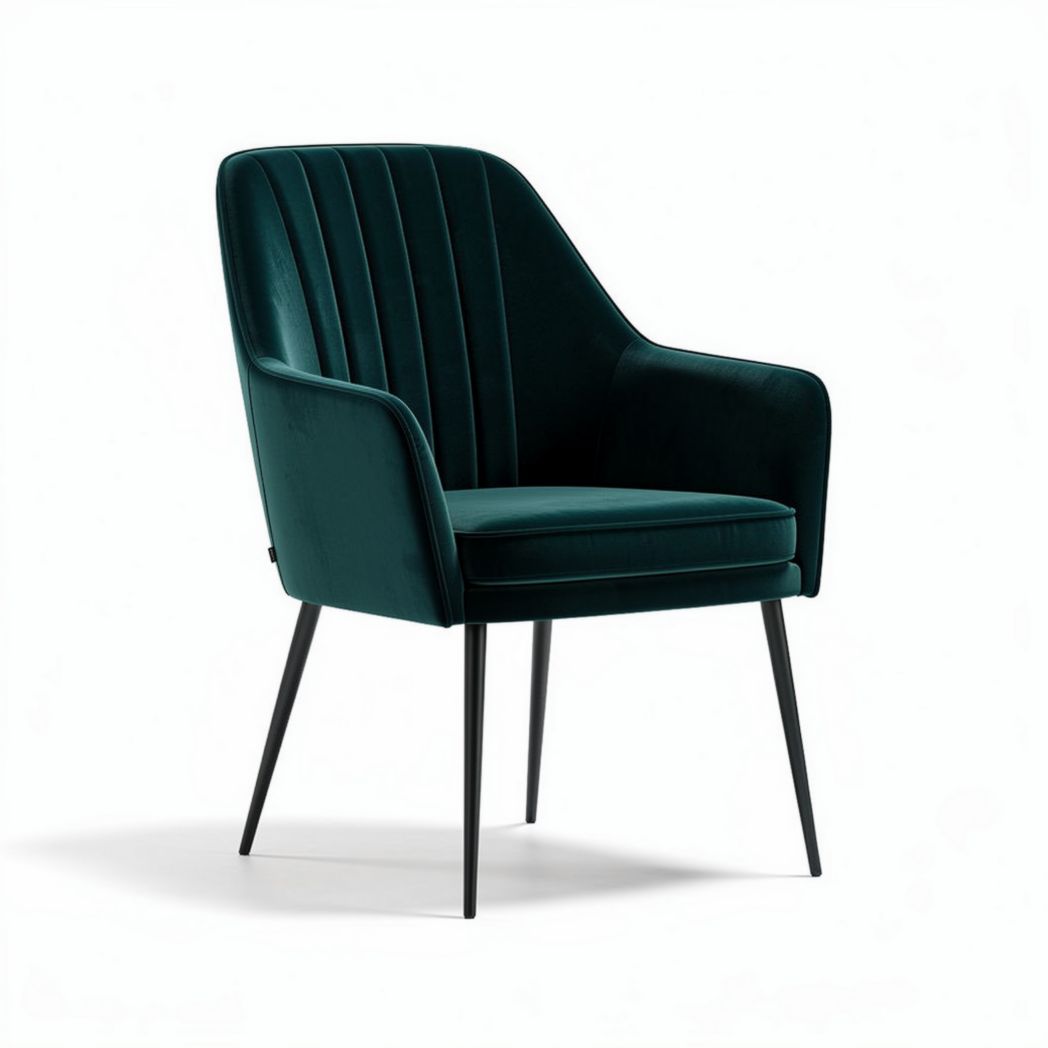 Groene velours stoel met zwarte metalen poten 60 x 60 x 85cm
