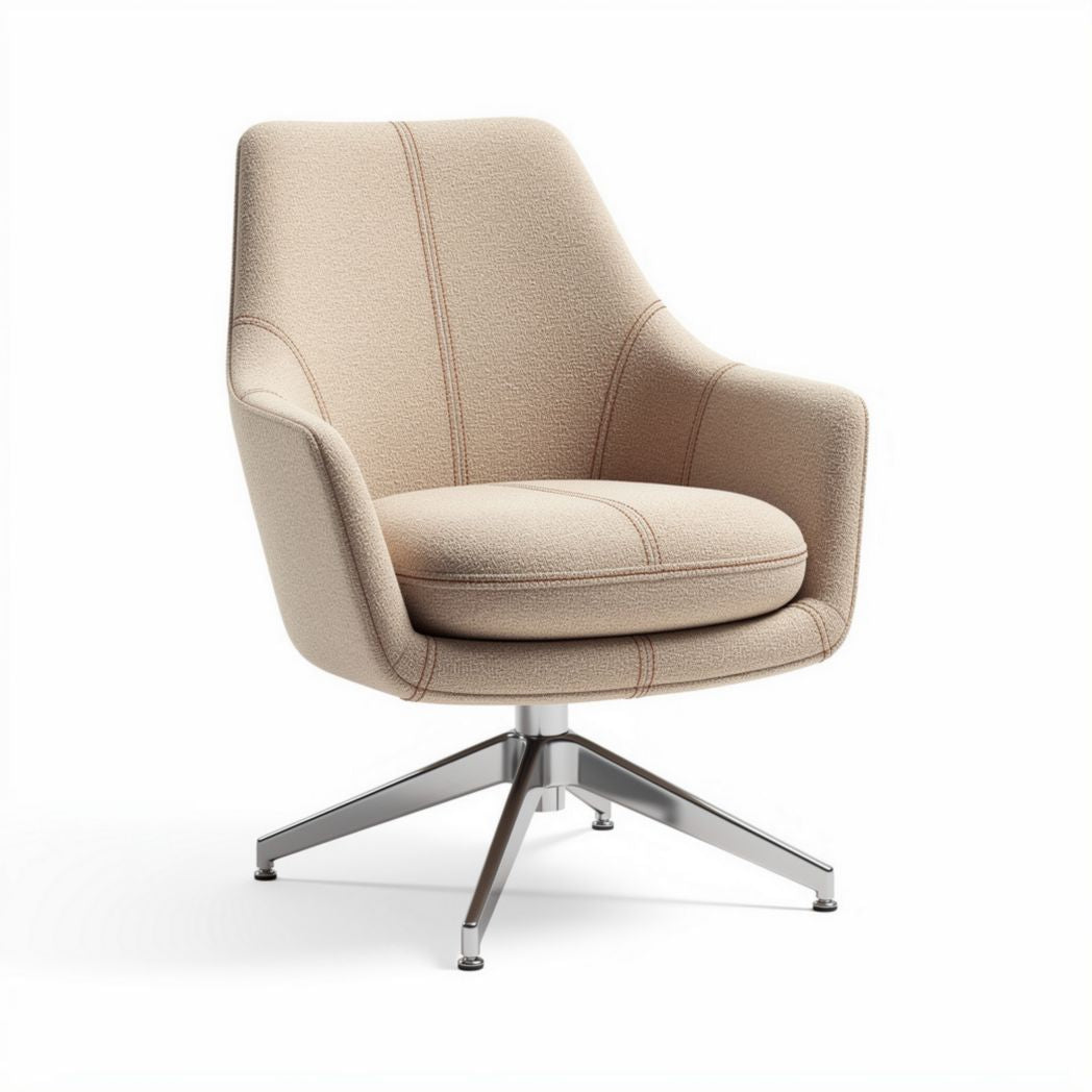Lopend design stoel met zachte beige stof en metalen basis 70 x 70 x 80cm