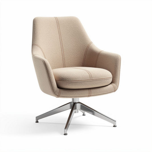 Lopend design stoel met zachte beige stof en metalen basis 70 x 70 x 80cm